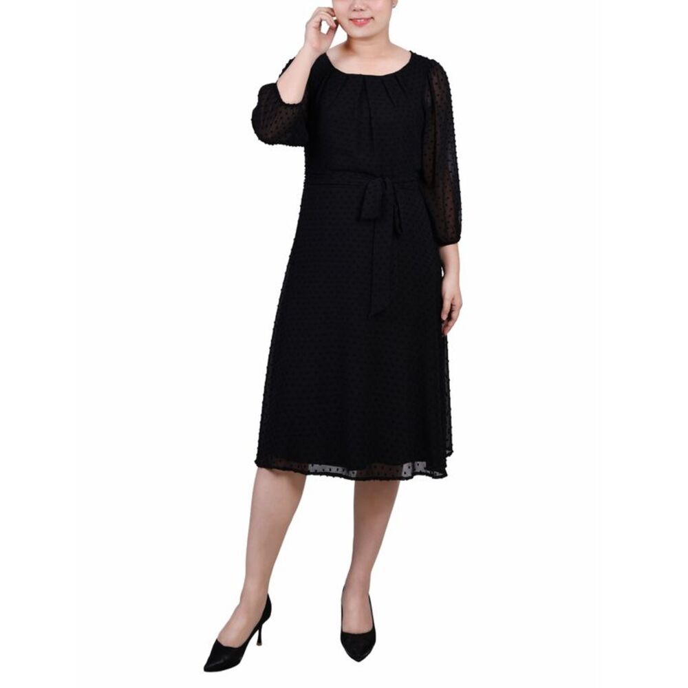 NY Collection Petite 3/4 Sleeve Clip Dot Dress